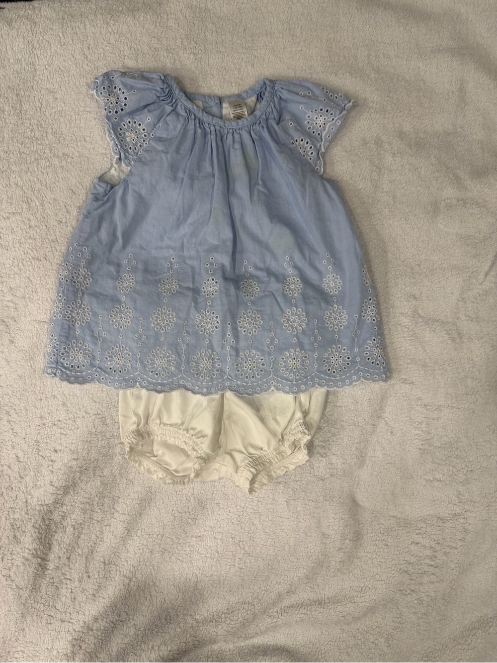 Little Me Light Blue Eyelet Top with Cream Bloomers
